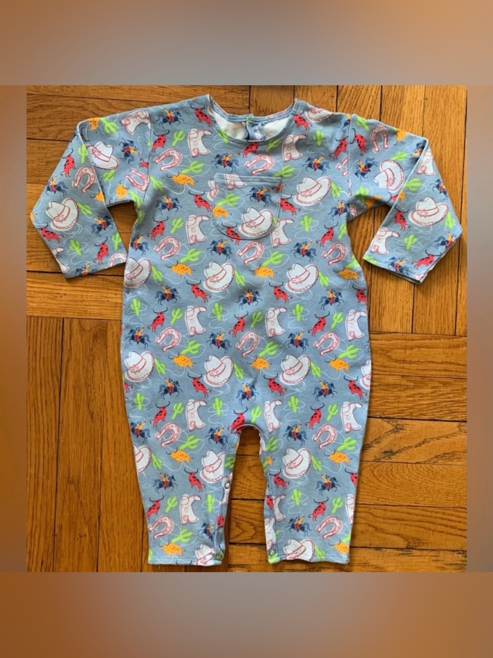 Zutano Baby One-Piece Romper in Light Blue with Western Print